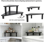 2-Tier Rustic Corner Shelf for Kitchen Counter,Wood Beaded Farmhouse Countertop Organizer with Removable Feet, Stackable Bathroom Vanity & Coffee Bar Decorative Riser Stand(Rustic Black) - Image 6