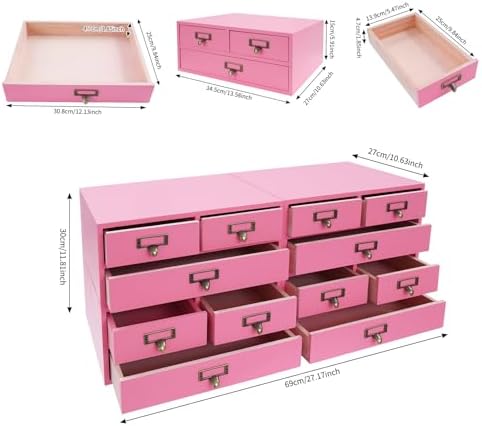 4-Pack Wooden Storage Box with 3 Drawers, Vintage Desktop Organizer Apothecary Cabinet Stackable Drawers with Label Holders for Herb Storage, Tea Collection, Stationery - Image 3