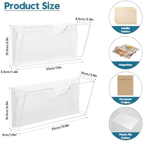Qozary Clear Acrylic Magnetic File Holder - 2 Pack Magazine Rack for File Cabinets, Magnetic Mail Holder, File Organizer for Refrigerator, White Board, Office - Image 7