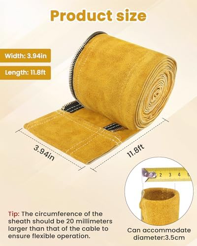 Leather TIG Welding Cable Sleeve Cover with Zipper, 11.8 ft - Image 3