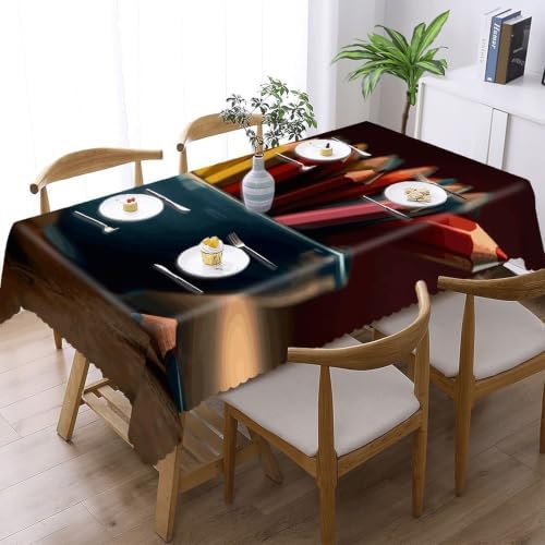 Colored Pencils in Cup Rectangle Tablecloth with Lace Edge - Image 3