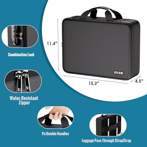 Fireproof Document Bag with Lock, Soft-Shell File Organizer, Black - Image 4