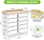 10 Drawers Rolling Cart with Wooden Tabletop, Utility Storage Cart with Wheels, Art Supply Craft Organizer on Wheel with Metal Frame & Handles for Home Office School (Pure White) - Image 3