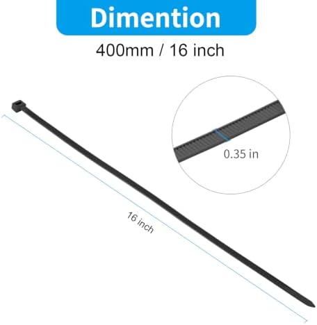 XINGO 16 inch Black Long Zip Ties Heavy Duty 300 PCS, 200LBS Ultra Strong Plastic Wire Ties, Large Cable Ties Extra Long Tie Wraps, Indoor and Outdoor UV Resistant - Image 2
