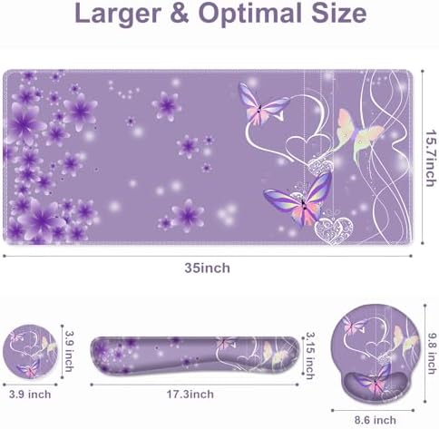 Purple Butterflies Florals Mouse Pad, XXL Large Desk Mat Extended Reading Desk pad, 4PCS Non-Slip Rubber Base Computer Big Mousepads for Work, Game, Office, Home Decor Girls Woemn Gifts Accessories - Image 3
