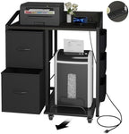 Printer Stand with Storage, Lateral Office Filing Cabinets with Power outlets & USB Charging Port, File Cabinet with Large Printer Stands for Home Office, Shredder Stand Rack (Black) by Unknown
