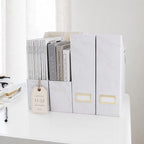 BLU MONACO Set of 4 Magazine Holders | White Marble Design with Gold Label Holders | Foldable File Organizer Boxes for Desk, Office & Classroom | Stylish Paper & Magazine Storage - Image 5