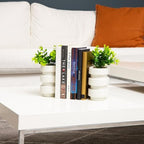 Mind Reader Ribbed Cement Planter Bookends, Faux Greenery for Shelves and Desk Decor, Set of 2, White - Image 5