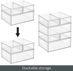 mDesign Plastic Stackable Bathroom Storage Organizer Bin Containers with Front Pull Drawer for Bathroom Countertop, Vanity, Closet Shelves - Holder for Accessories, Lumiere Collection, Set of 3, Clear - Image 4