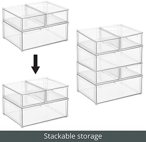 mDesign Plastic Stackable Bathroom Storage Organizer Bin Containers with Front Pull Drawer for Bathroom Countertop, Vanity, Closet Shelves - Holder for Accessories, Lumiere Collection, Set of 3, Clear - Image 4