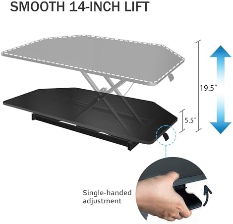 Aconcept 32 inch Black Corner Height Adjustable Standing Desk Converter, One-Click Sit to Stand up Desk Riser, Pre-Assembled for Dual Monitor and Laptop Workstation - Image 6