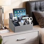 PU Leather Desk Organizer, Remote Control Holder, Grey - Image 6