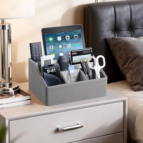 PU Leather Desk Organizer, Remote Control Holder, Grey - Image 6