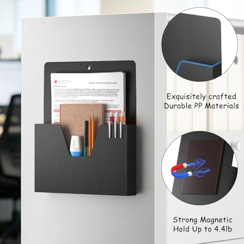 MFTEK Magnetic File Holder 6 Pockets Paper Holder, Hanging File Organizer Office Supplies Storage for Cabinets, Whiteboard, Magnetic Mail Letter Folder for Refrigerator (Classic Black) - Image 3