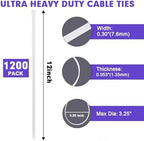 Zip Ties, RAZCC 1200pcs White Cable Zip Ties 12 Inch, Heavy Duty Plastic Wire Ties with 100lb Tensile Strength, Self-Locking White Nylon Tie Wraps for Indoor and Outdoor - Image 2