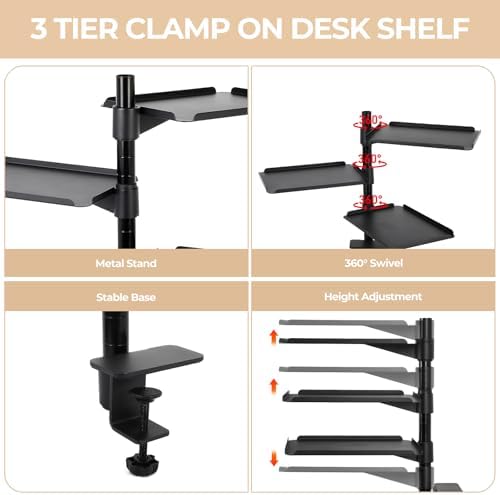 FAHKNS Multifunctional Desk Clamp Shelf, 3-Tier Clamp on Desk Shelf - Image 4