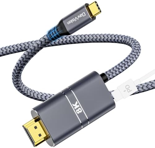 USB C to HDMI Cable with 240W PD Fast Charging, 8K@60HZ,4K@120Hz,Thunderbolt 5/4/3 Compatible,Upgraded Braided 2-in-1 Type C to HDMI for MacBook, iPhone17/16/15,iPad,HDTV(10FT,Grey) by DavVision