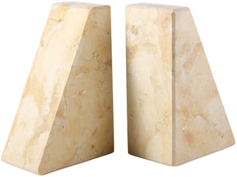 Koville Marble Bookends for Shelves, Large Bookends for Heavy Books, Non-Slip Heavy Duty Book Stopper for CD/Movies, Aesthetic Decorative Bookends for Shelves Table Home Decor(Gold) by Koville