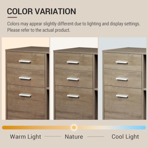 DEVAISE 3 Drawer Wood File Cabinet, Rolling Filing Cabinet with Open Storage Shelf, Printer Stand for Home Office Storage and Organization, Fits Letter/A4 Files (Gray Oak, Wood) - Image 4
