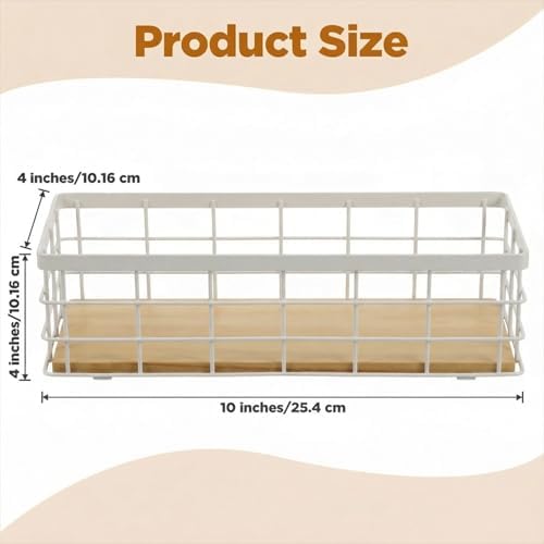 Set of 2 Small Wire Baskets, Narrow White Metal Storage Bins for Bathroom Counter & Kitchen, Farmhouse Rustic Organizer Trays for Pantry, Office, RV, Countertop Decoration (White) - Image 2
