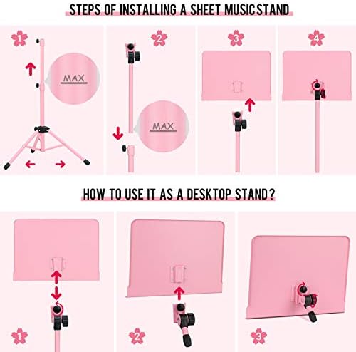 CAHAYA Sheet Music Stand Dual-use Converts to Desktop Stand Adjustable Pink - Image 4