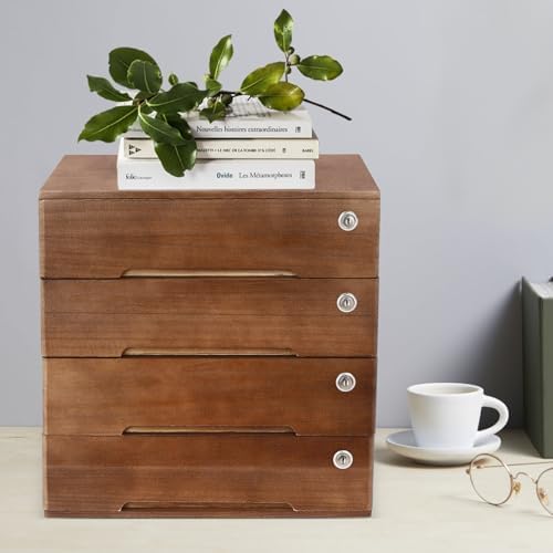 Wooden Desktop Storage Box with Lockable Drawers 4 Drawer Desktop Organizer Office Supplies File Organizer for Office Study Dresser - Image 2