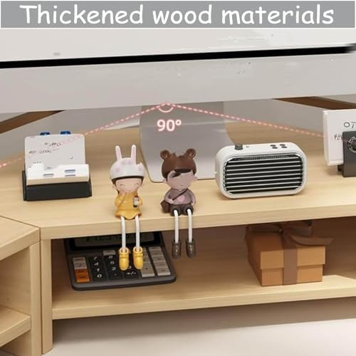 2-Tier Extended Triangle Monitor Stand Riser with Cup Holder & Pegboard Laptop Riser,Wood Desktop Corner Shelf,Computer Laptop Desk Organizer Computer Stand,Space Saving Office Desk Storage Rack - Image 3
