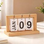 Wooden Perpetual Flip Calendar—Medium Wood Shade—Flip Page Mechanism with Strong Metal Ring—Perpetual Date Tracker for Workspace or Home Office - Image 3