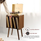 2BHOME Wooden Record Player Stand, Vinyl Record Storage Holder Table with 4 Cabinets, Holds up to 100 LPs, Metal Organizer Stand, Classical Design for Files/Book (Walnut, 2 Tier) - Image 7