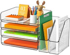 FANXIYQ 4-Tier Acrylic Paper Tray Organizer with Bookends, Paper Organizer by FANXIYQ