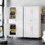 GAIOUS Metal Garage Storage Cabinet with Wheels and Drawer, Steel File Cabinet for Home Office, 74'' Tall Tool Cabinet with 4 Locking Doors and 3 Adjustable Shelves, Rolling Cabinet for Garage - White - Image 2