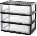BYCY Medium 3 Drawer Plastic Clear Stacking Desktop Organizer for Office Supplies, Stackable Storage Drawers Storage Bins For Kitchen Cabinets, Pantry, Home Organization (Black, Medium 3Drawer) by BYCY