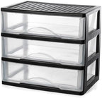 BYCY Medium 3 Drawer Plastic Clear Stacking Desktop Organizer for Office Supplies, Stackable Storage Drawers Storage Bins For Kitchen Cabinets, Pantry, Home Organization (Black, Medium 3Drawer) by BYCY
