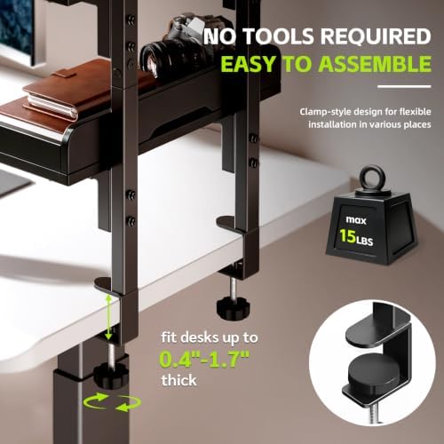 2-Tier Clamp on Wood Desktop Shelf, Adjustable Height Office Desk Organizer - Image 4