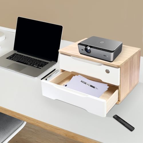 Wood Desk Organizer with 2 Drawers, Lockable Desktop Countertop Storage Cabinet for Home Office Supplies File Tabletop Organizing Unit (Wood) - Image 2