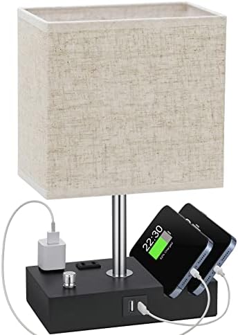 Beige Table Lamp for Bedroom - Stepless Dimmable, USB C+A, 2 AC Outlets by KakanuoLightings
