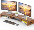 BONTEC Dual Monitor Stand Riser, Adjustable Length & Swivel Angle, Walnut by BONTEC