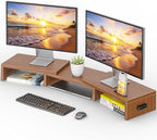 BONTEC Dual Monitor Stand Riser, Adjustable Length & Swivel Angle, Walnut by BONTEC