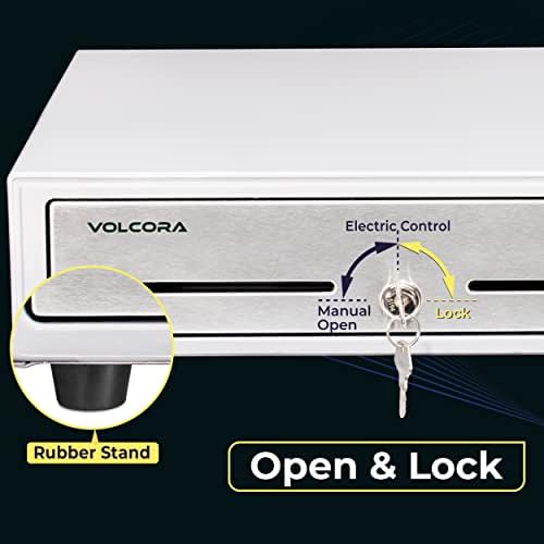 Volcora Cash Register Drawer for Point of Sale (POS) System - White and Stainless Steel Front - Fully Removable 2 Tier Cash Tray, 5 Bill/8 Coin, 12-24V, RJ11/RJ12 Key-Lock - Image 5