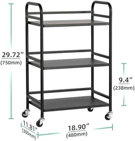 DCLRN 3 Tier Rolling Cart,Storage Organizer Cart,Multifunctional Storage Shelves,Rolling Metal Organization Cart with Handle and Lockable Wheels,for Home,Office,Kitchen,Bathroom(Black) - Image 3