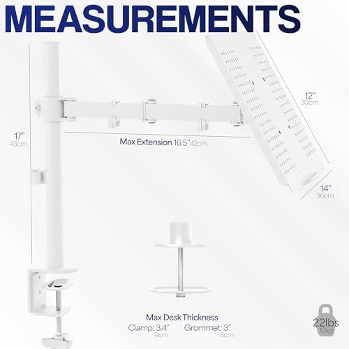 VIVO Single Laptop Notebook Desk Mount Stand, Fully Adjustable Extension with C-clamp, Fits up to 17 inch Laptops, White, STAND-V001LW - Image 3