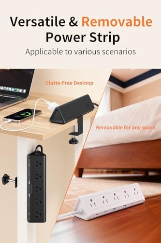 AnnTane Desk Clamp Power Strip USBC, 40W Fast Charging, 10 Ft, Black - Image 5