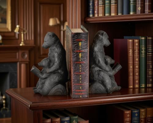 Bellaa Bear Bookends Mama Cub Reading Rustic Cabin Lodge Wildlife Vintage Decorative Book Ends for Shelves Non-Slip Base 25679 - Image 5