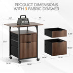 VINGLI 2 Drawer File Cabinet with 24'' Extended Desktop, Fluted Filing Cabinet Mobile Under Desk File Cabinet with Wheels, Fabric Drawers Printer Stand for Home Office, Fits Letter Size, Walnut - Image 3
