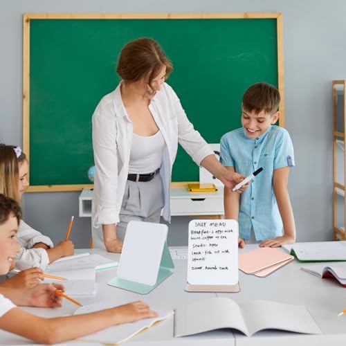 Dunzoom 4 Sets 8 Pcs Small Glass Desktop Whiteboard with Reversable Stand 8x6 Inch Mini Dry Erase White Board Easel with 2 Markers Reusable Desk Notepad for Home Office School Supplies (4 Colors) - Image 4