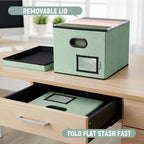 BALEINE File Organizer Box with Lid, Collapsible File Folder Organizer with Plastic Slide, Filing Box for Office Home Document Organizer Storage (Green, 2PK) - Image 5
