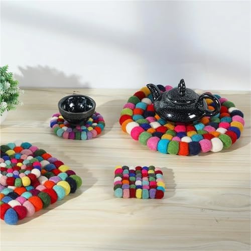 Wool Felt Woven Cup Mats Coasters Set Handmade Table Protector Cute Desk Pads - Image 2