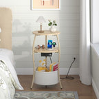 sthemc 3-Tier Small Round End Table Livingroom with Charging Station,Basket - Image 5
