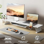 Fenge Dual Monitor Stand, Wooden Desk Shelf with Headphone & Phone Holder - Image 6
