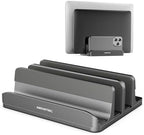 AboveTEK Vertical Laptop Stand, 3 Slots Aluminum Desk Laptop Holder & Laptop Docking Station Stand for MacBook, Tablet, Phone - Universal Fit (Up to 17.3") - Heavy Duty Polished, Anti Slide - Grey by AboveTEK